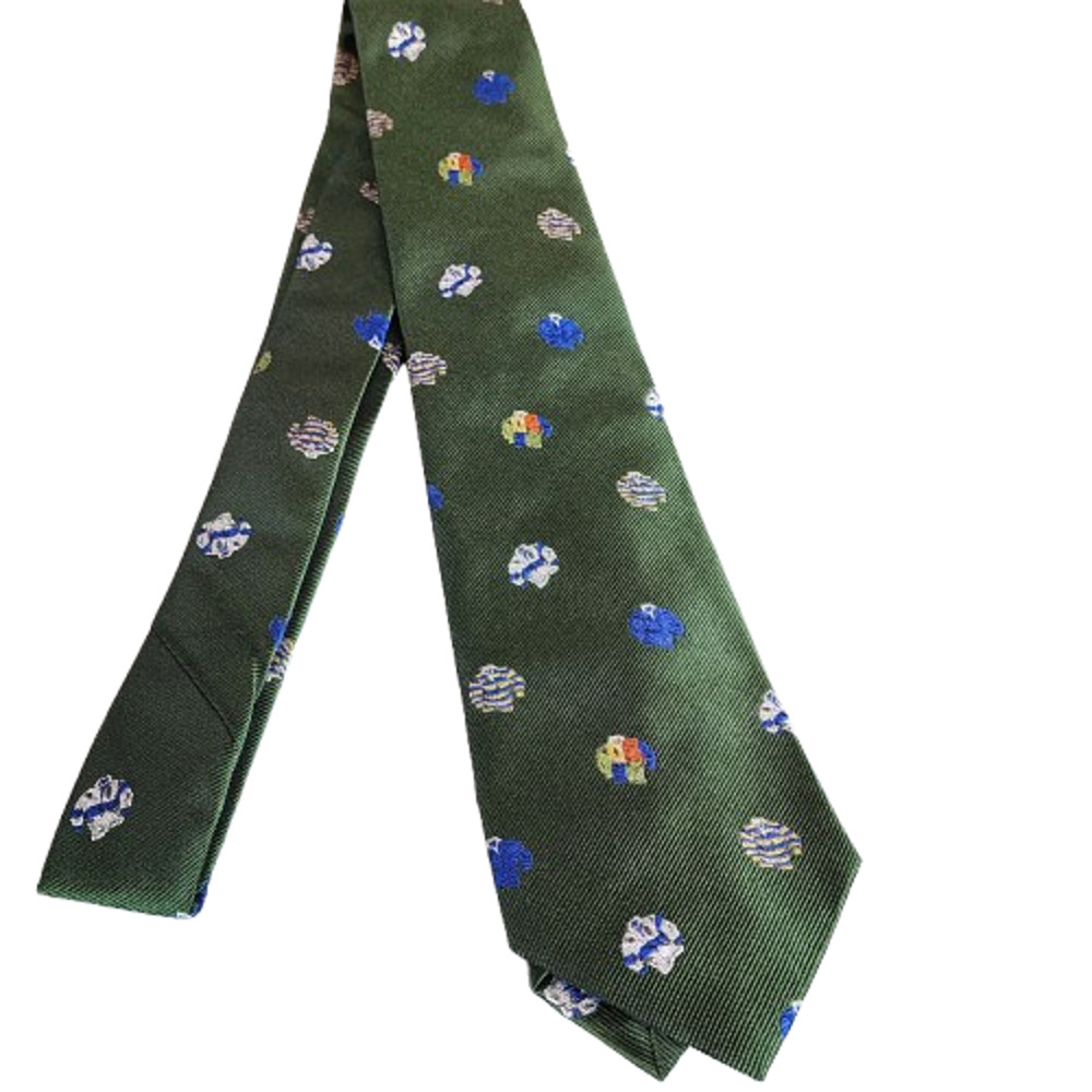 J. Crew Men's Tie 100% Silk Ludlow English Green Rugby Pattern Embroidered USA